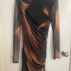 Elegant Black and Brown Draped Dress